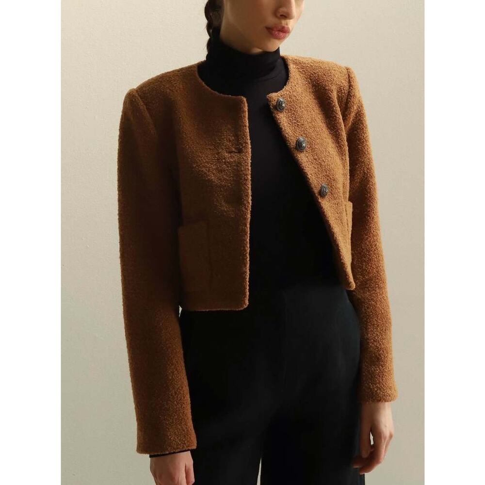 NWOT ASTR the Label Wool Teddy Cropped Jacket Bouclé S Quiet Luxury Old Money